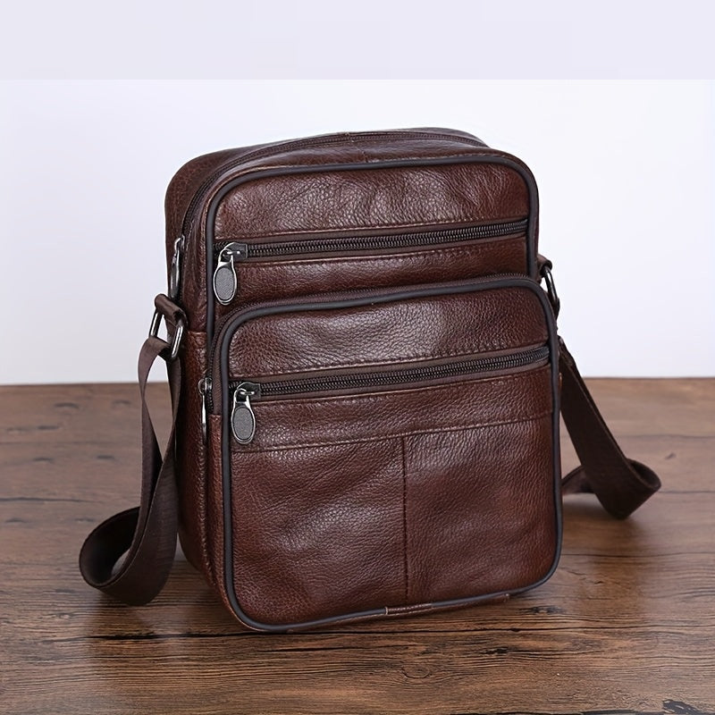 Herren Schultertasche Echtleder in kaffeebraun, Geräumig & Funktional