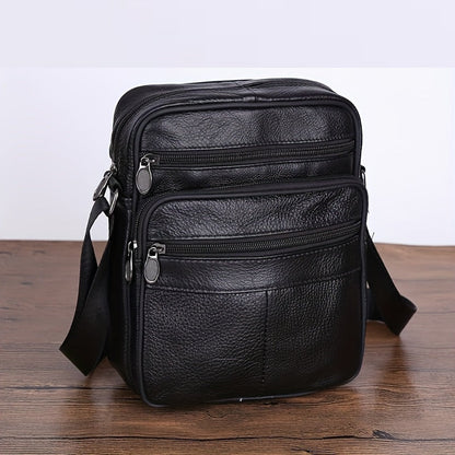 Herren Schultertasche Echtleder in schwarz, Geräumig & Funktional