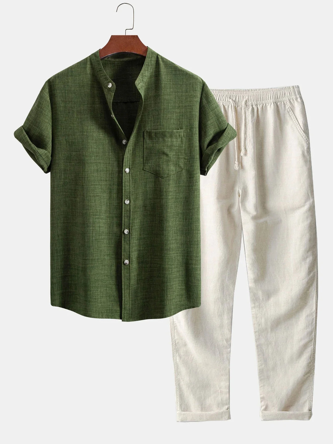 Herren Set aus Kurzarmhemd und gerader Hose - grün