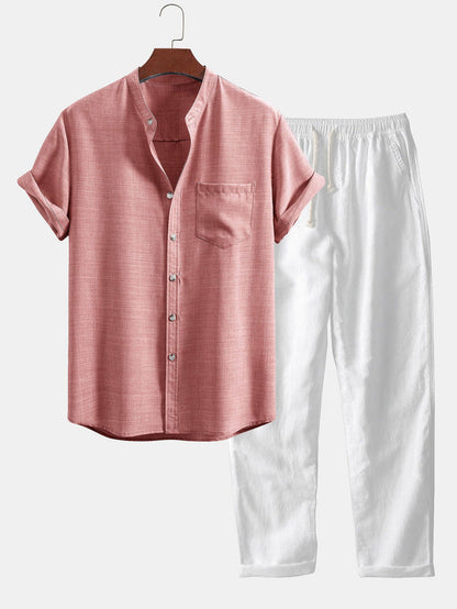 Herren Set aus Kurzarmhemd und gerader Hose - rosa