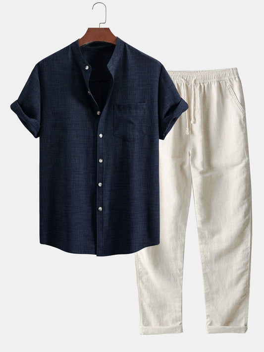 Herren Set aus Kurzarmhemd und gerader Hose - blau