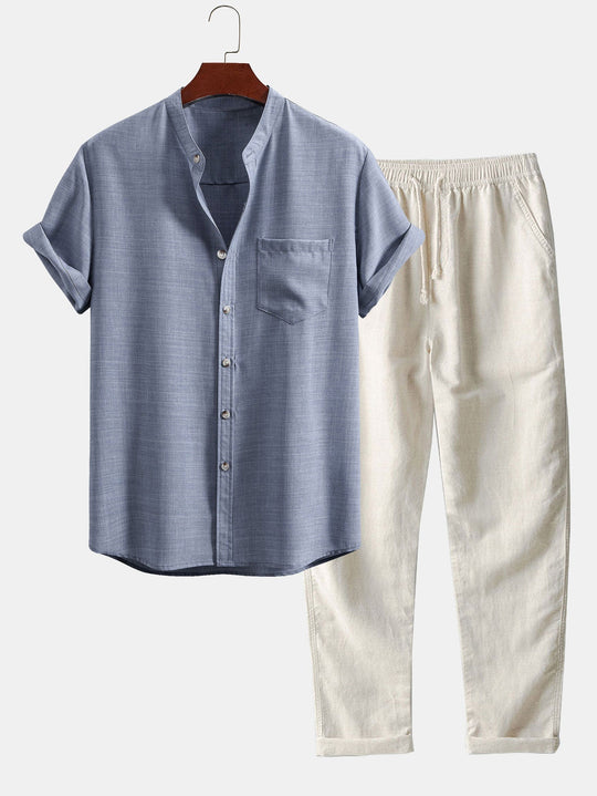 Herren Set aus Kurzarmhemd und gerader Hose - hellblau