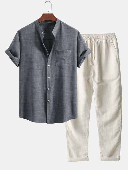 Herren Set aus Kurzarmhemd und gerader Hose - grau