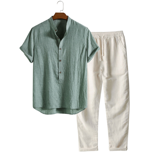 Herren Set aus Kurzarmshirt und Hose - grün