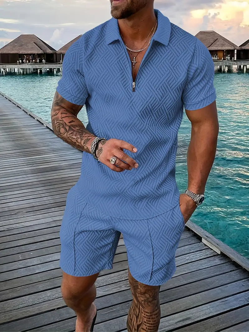Herren Set aus Poloshirt und Shorts - hell-blau