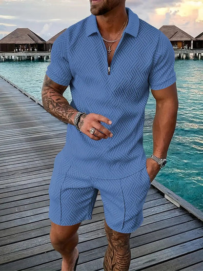 Herren Set aus Poloshirt und Shorts - hell-blau