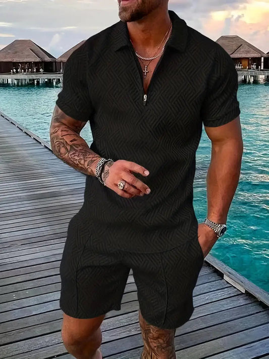 Herren Set aus Poloshirt und Shorts - schwarz