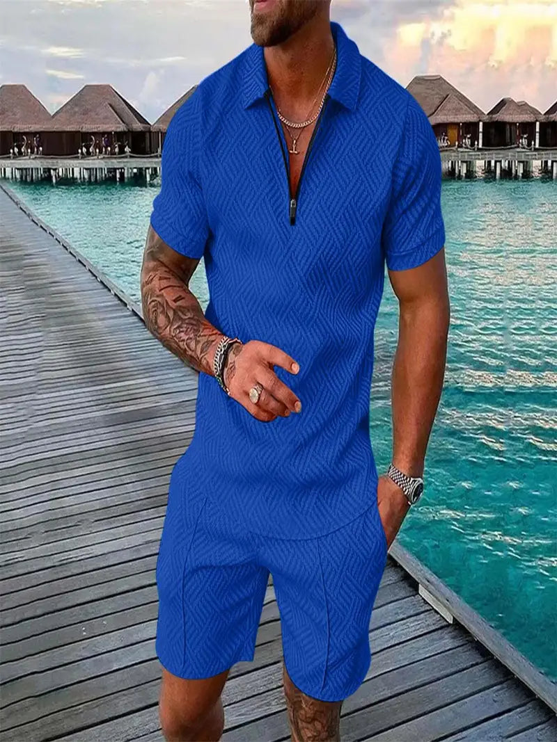 Herren Set aus Poloshirt und Shorts - blau