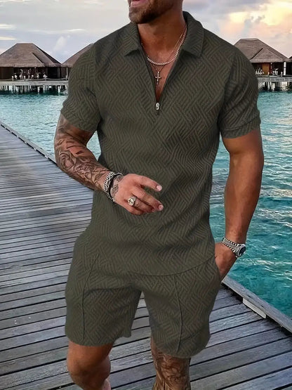 Herren Set aus Poloshirt und Shorts - grün