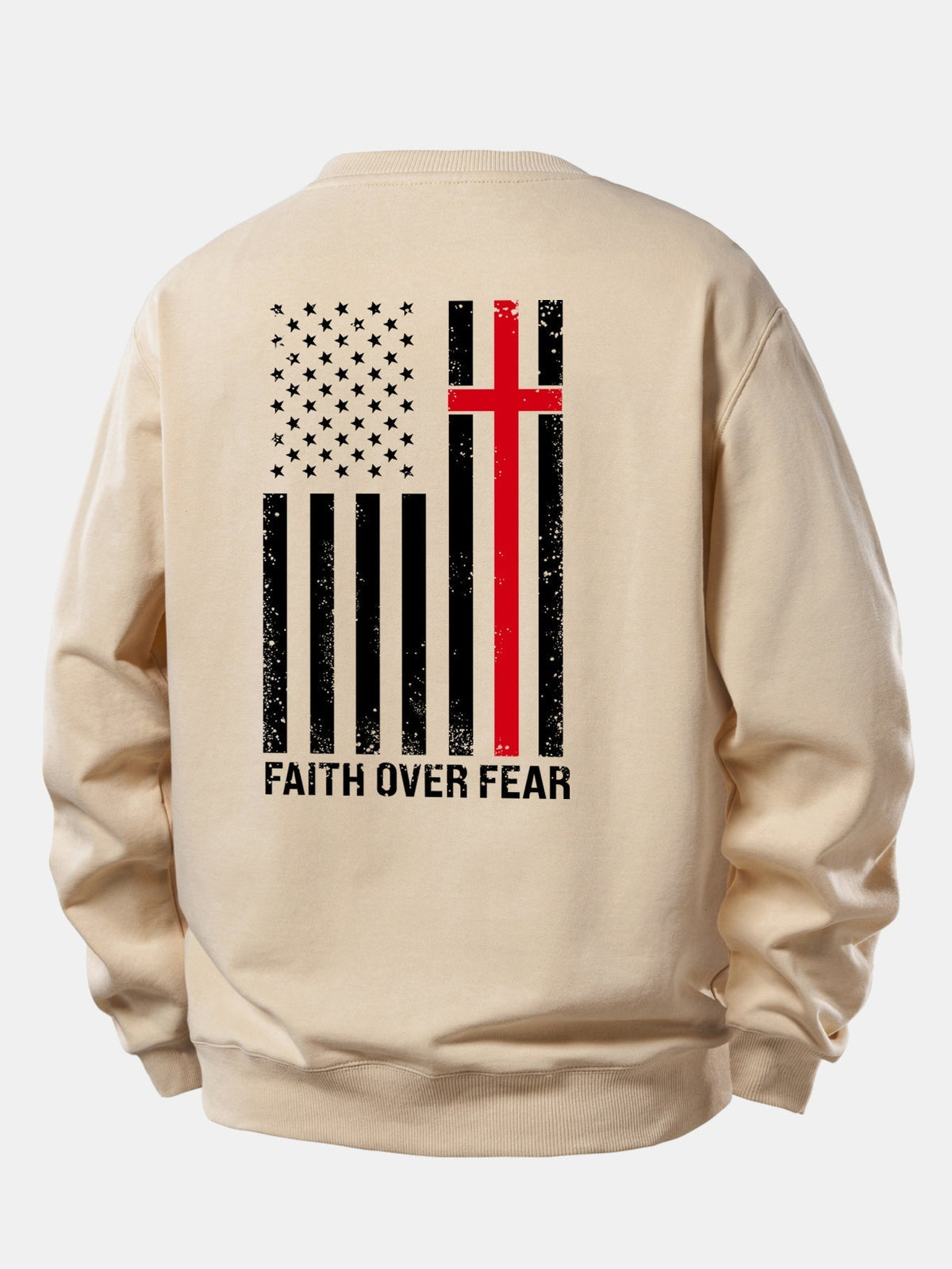 Herren Slogan-Sweatshirt Faith Over Fear – Relaxed Fit Rundhals - Beige