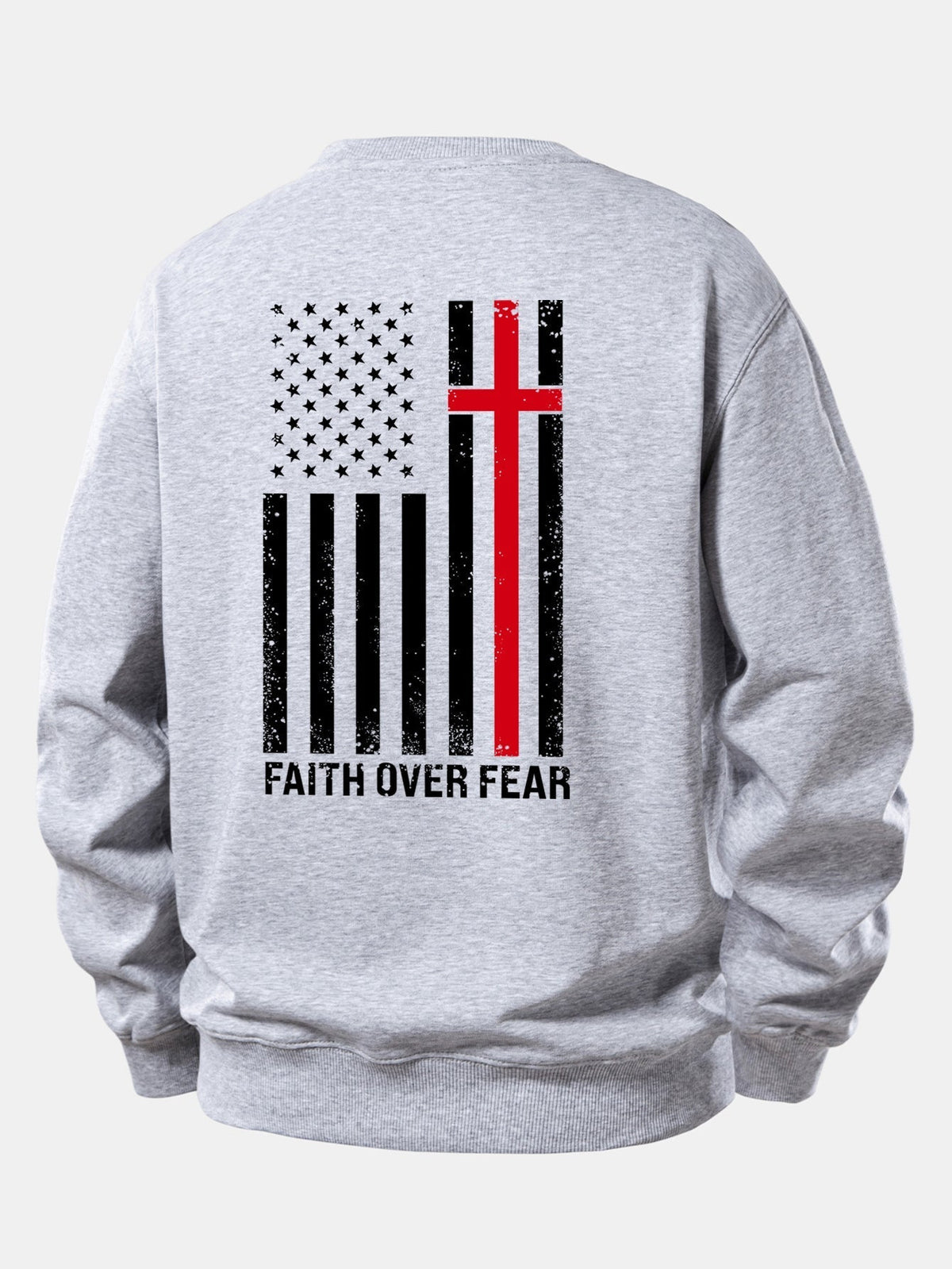 Herren Slogan-Sweatshirt Faith Over Fear – Relaxed Fit Rundhals - Grau
