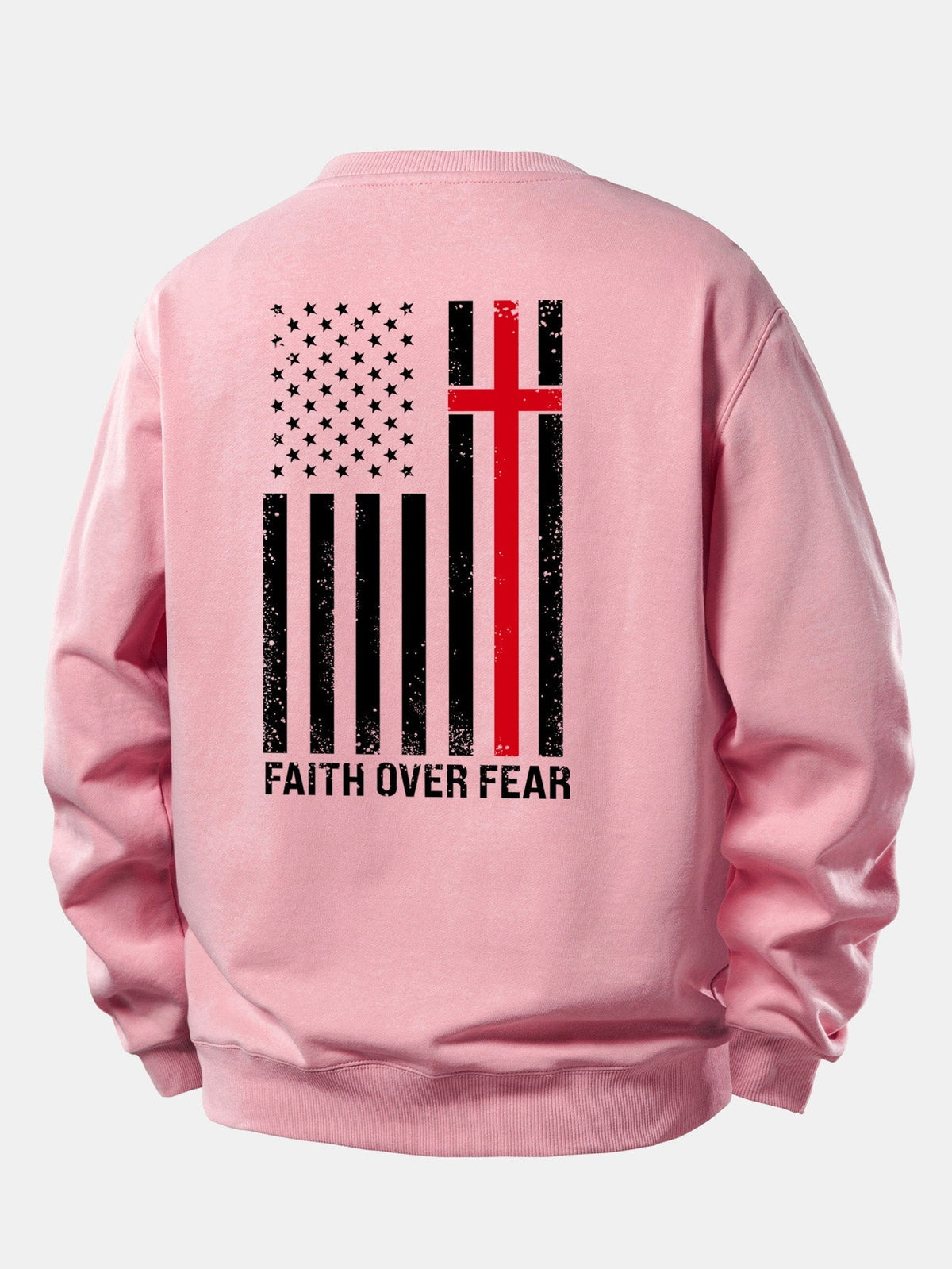 Herren Slogan-Sweatshirt Faith Over Fear – Relaxed Fit Rundhals - Hellrosa