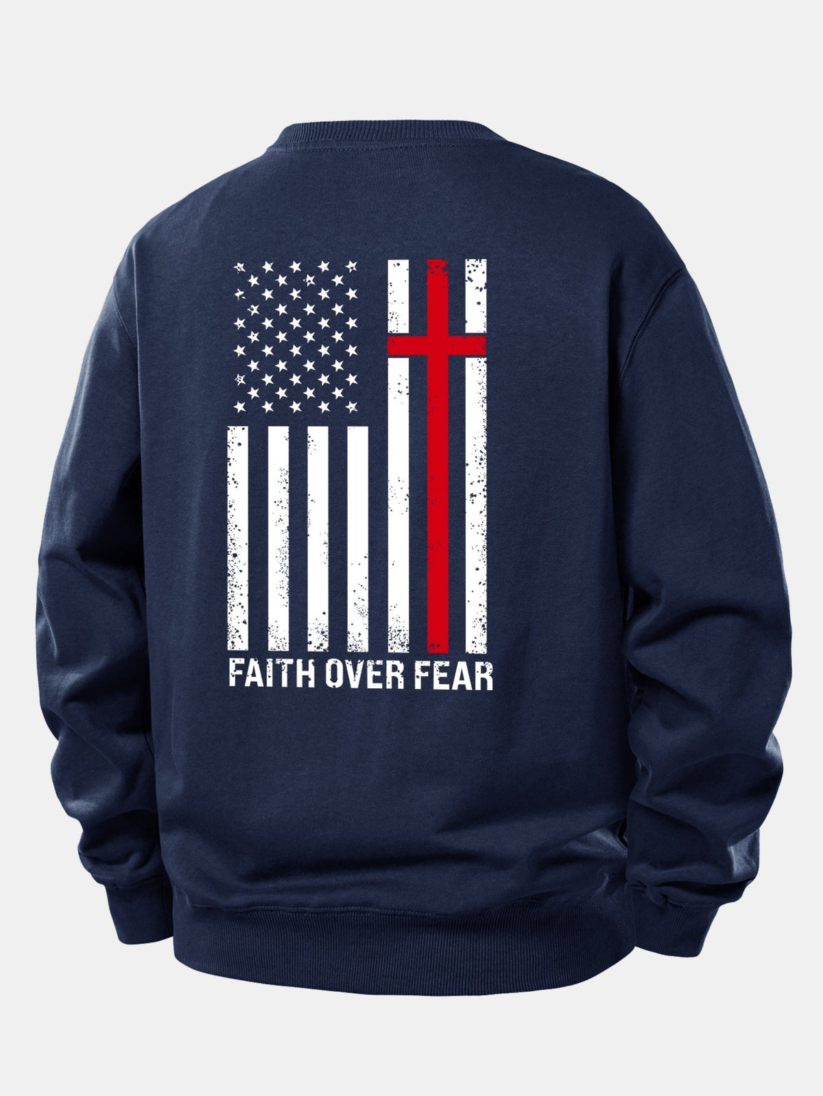 Herren Slogan-Sweatshirt Faith Over Fear – Relaxed Fit Rundhals - Marineblau