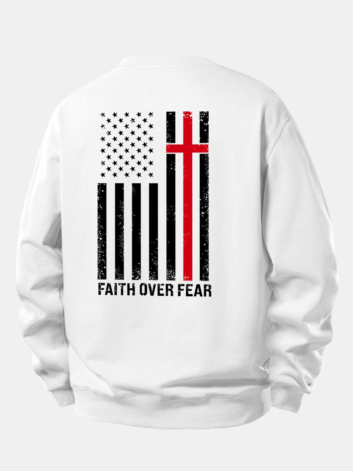 Herren Slogan-Sweatshirt Faith Over Fear – Relaxed Fit Rundhals - Weiß