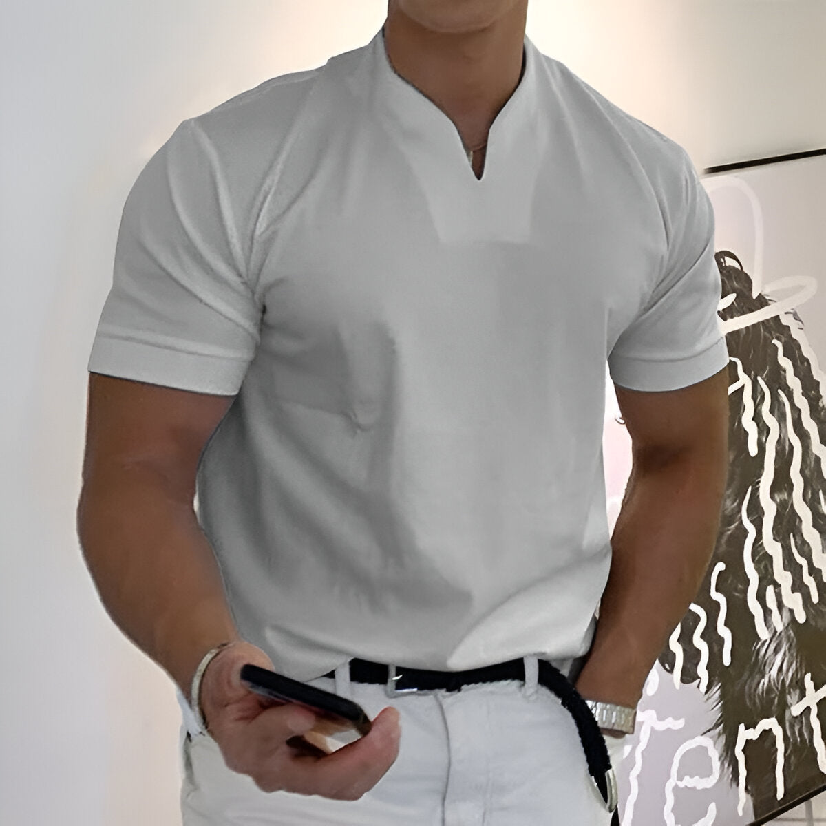Herren Sport T-Shirt mit V-Ausschnitt und Stehkragen
