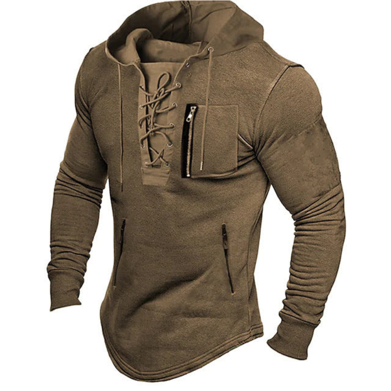 Herren Sportive Hoodie mit Kordelzug - Casual Sweatshirt - Braun
