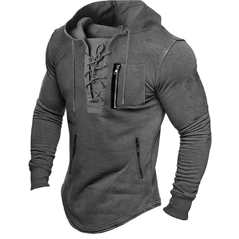 Herren Sportive Hoodie mit Kordelzug - Casual Sweatshirt - Grau