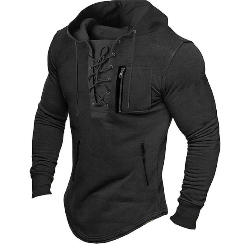 Herren Sportive Hoodie mit Kordelzug - Casual Sweatshirt - Schwarz
