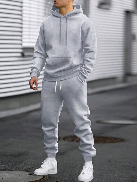 Herren Sportset Hoodie & Joggingbroek in grau, Komfort & Bewegungsfreiheit
