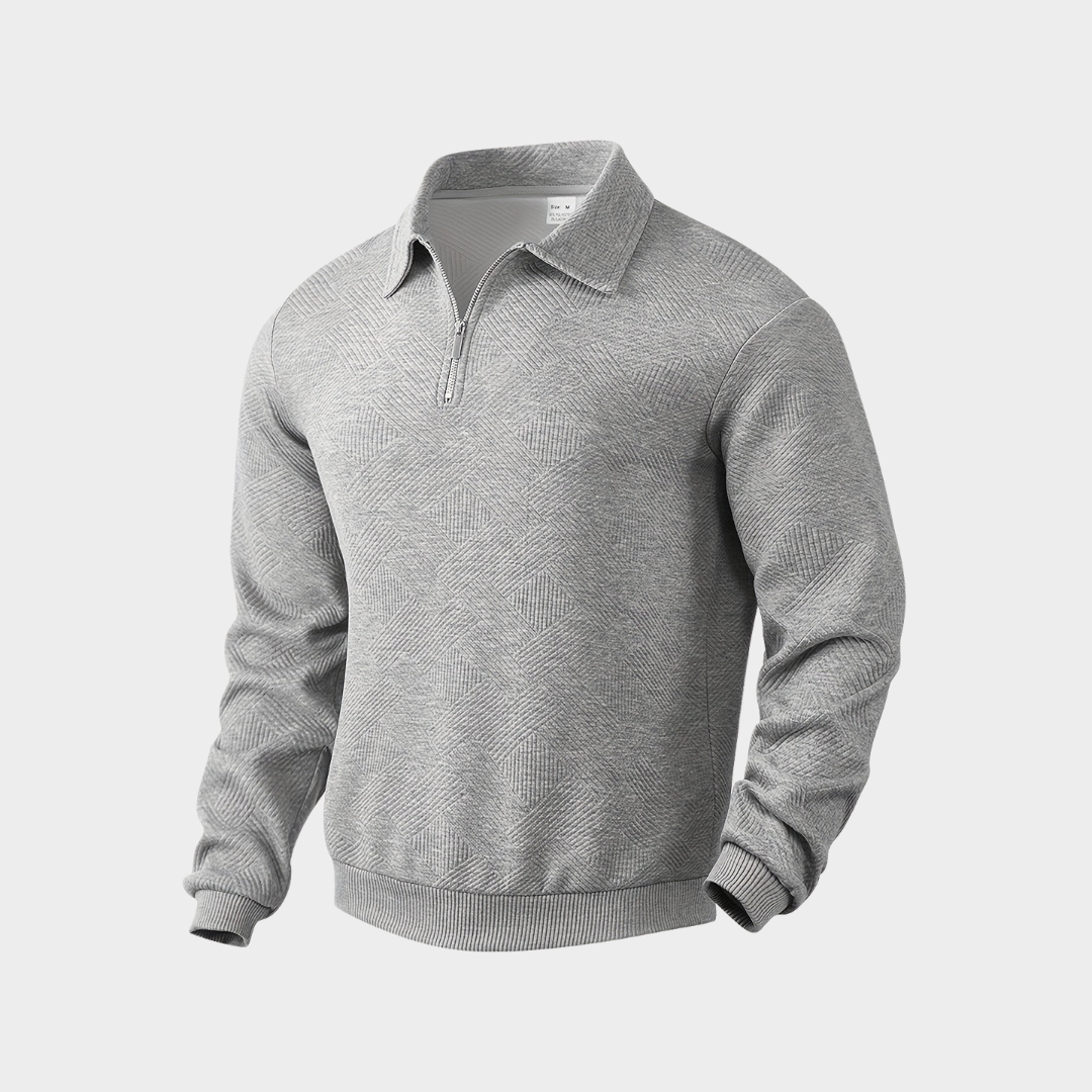 Herren Stehkragen Halbzip Sweatshirt in grau, Strukturiertes Fleece