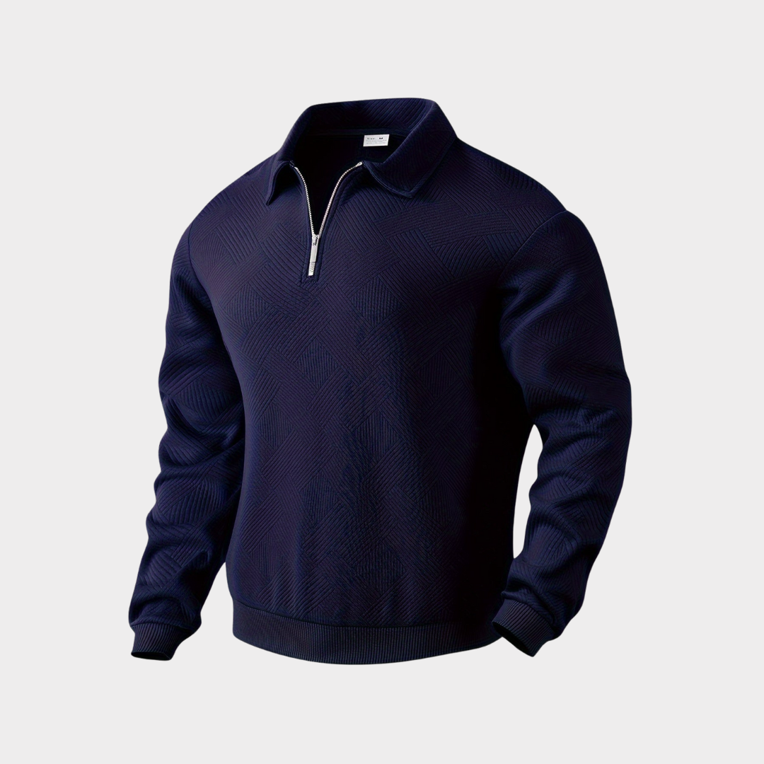Herren Stehkragen Halbzip Sweatshirt in marineblau, Strukturiertes Fleece