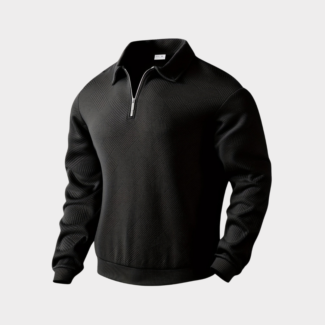 Herren Stehkragen Halbzip Sweatshirt in schwarz, Strukturiertes Fleece