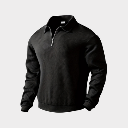 Herren Stehkragen Halbzip Sweatshirt in schwarz, Strukturiertes Fleece