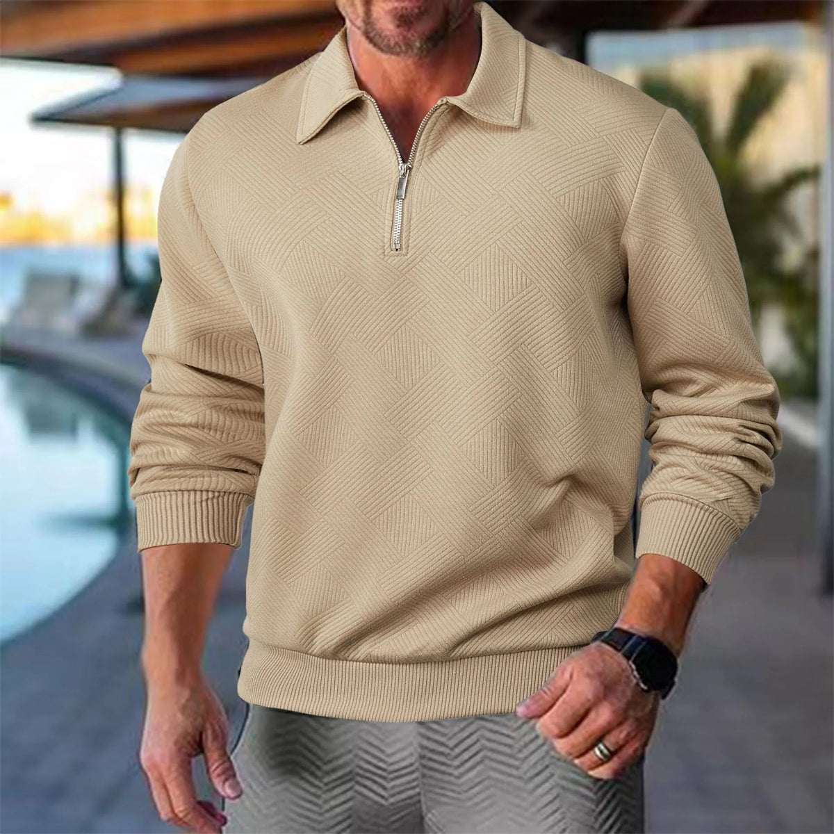 Herren Stehkragen Halbzip Sweatshirt - Strukturiertes Fleece