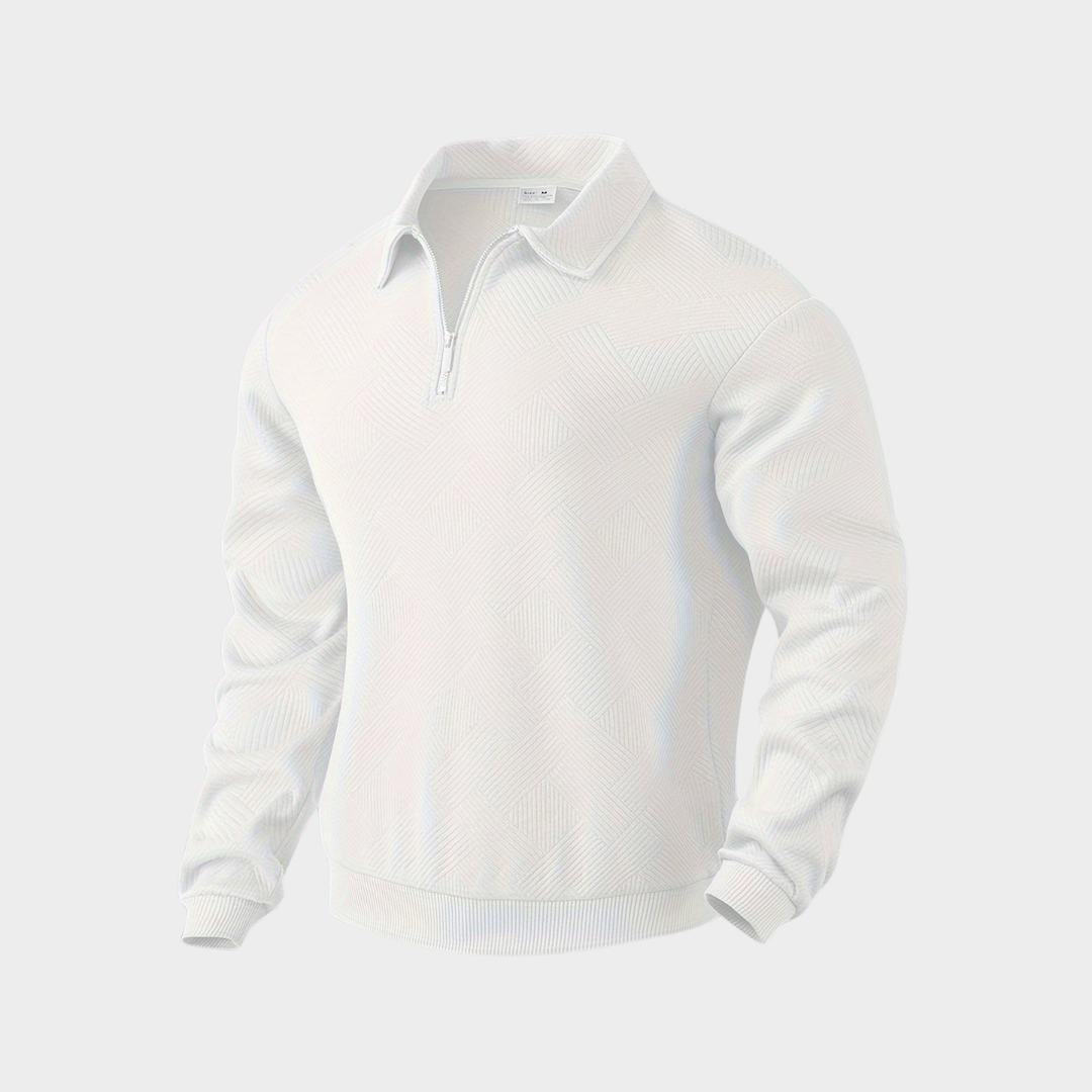 Herren Stehkragen Halbzip Sweatshirt in weiß, Strukturiertes Fleece