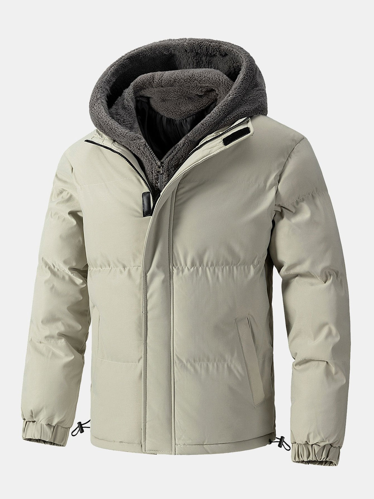 Herren Steppjacke mit Kapuze und Teddyfutter – Warme Winterjacke - Beige