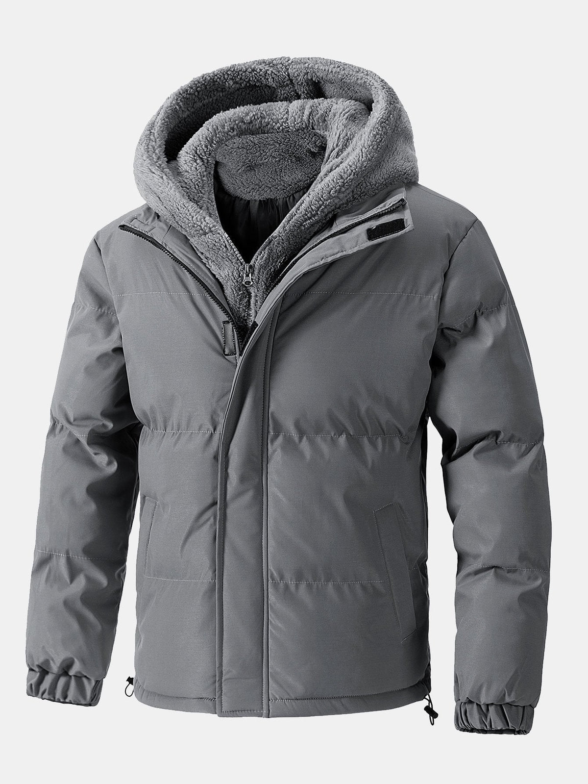 Herren Steppjacke mit Kapuze und Teddyfutter – Warme Winterjacke - Grau