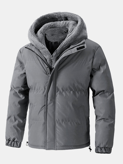 Herren Steppjacke mit Kapuze und Teddyfutter – Warme Winterjacke - Grau