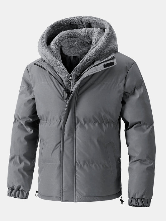 Herren Steppjacke mit Kapuze und Teddyfutter – Warme Winterjacke - Grau