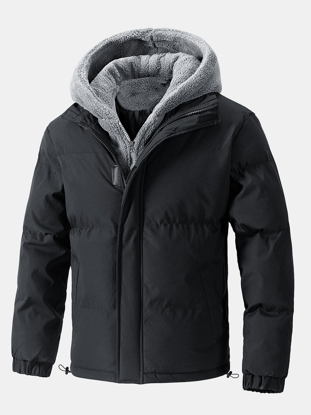 Herren Steppjacke mit Kapuze und Teddyfutter – Warme Winterjacke - Schwarz