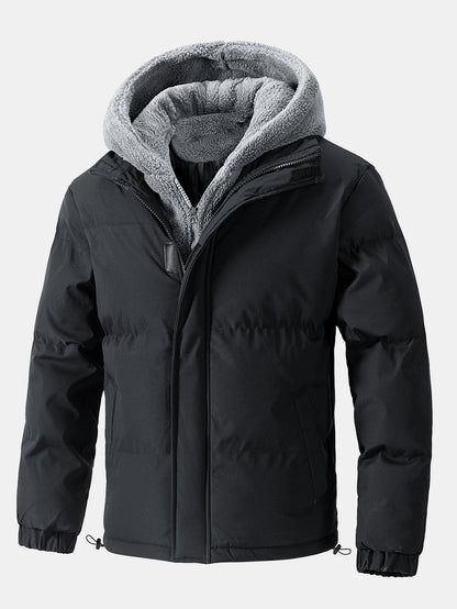 Herren Steppjacke mit Kapuze und Teddyfutter – Warme Winterjacke - Schwarz