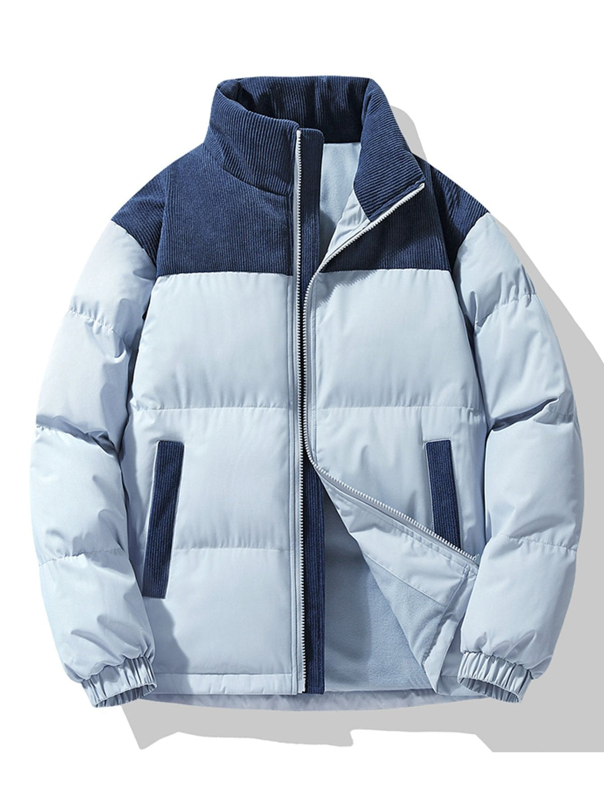 Herren Steppjacke mit Kordpaneelen und Stehkragen – Casual Winterjacke - Hellblau