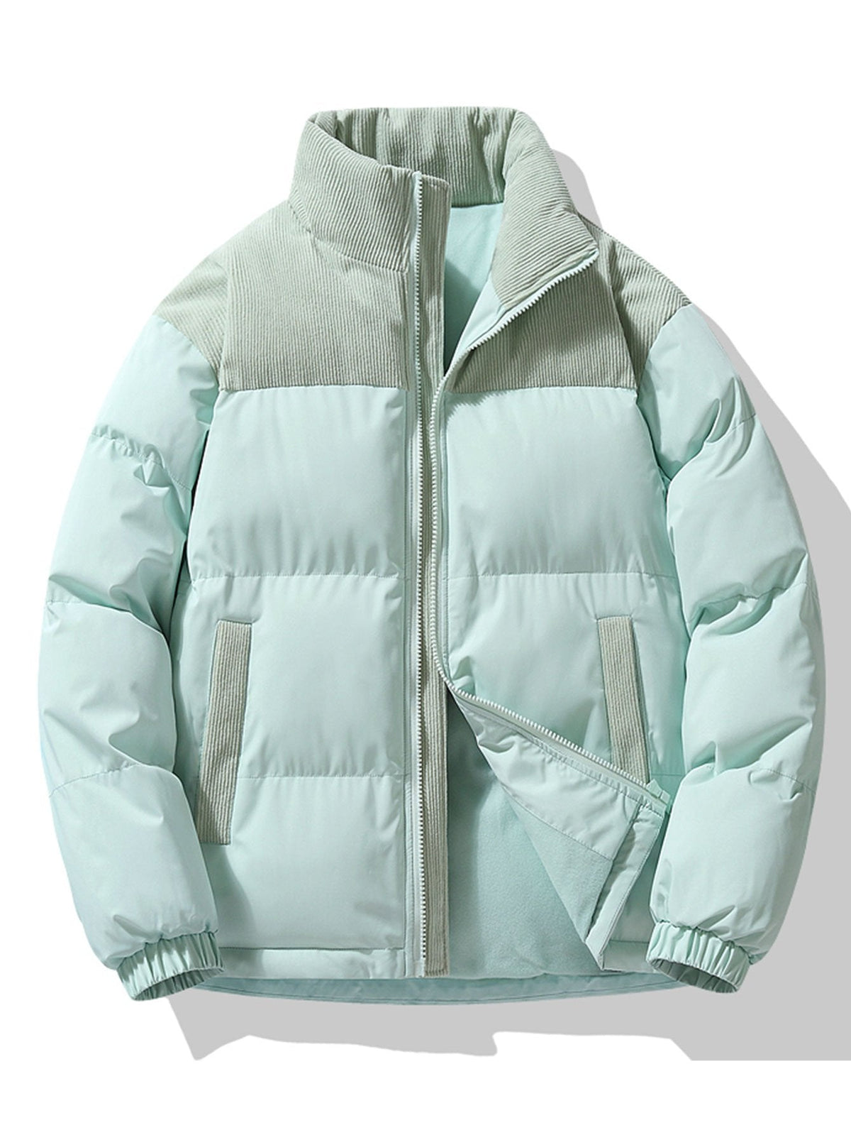 Herren Steppjacke mit Kordpaneelen und Stehkragen – Casual Winterjacke - Hellgrün