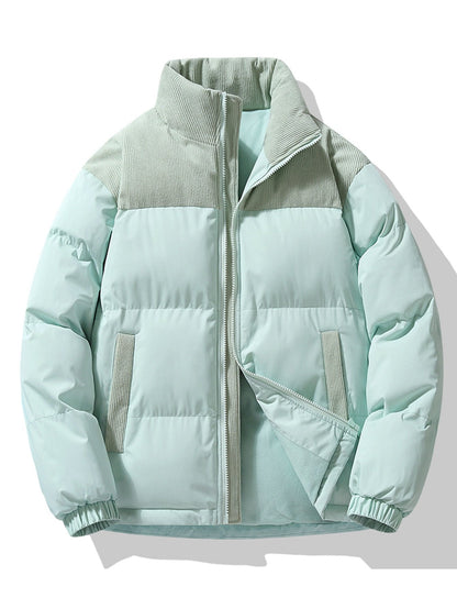 Herren Steppjacke mit Kordpaneelen und Stehkragen – Casual Winterjacke - Hellgrün