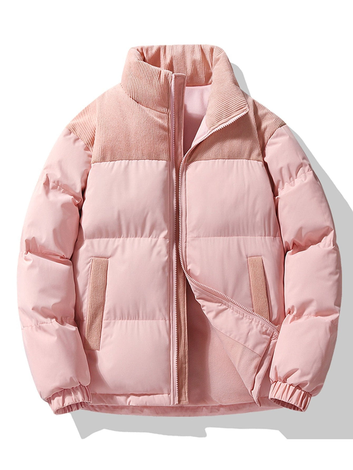Herren Steppjacke mit Kordpaneelen und Stehkragen – Casual Winterjacke - Hellrosa