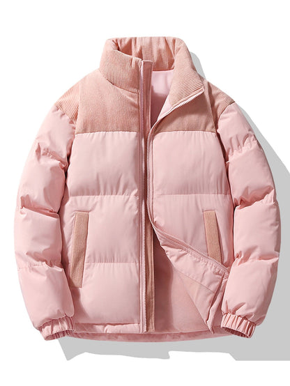 Herren Steppjacke mit Kordpaneelen und Stehkragen – Casual Winterjacke - Hellrosa