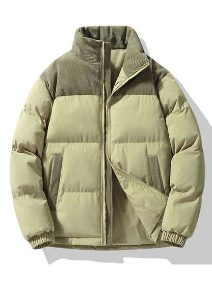 Herren Steppjacke mit Kordpaneelen und Stehkragen – Casual Winterjacke - Salbeigrün