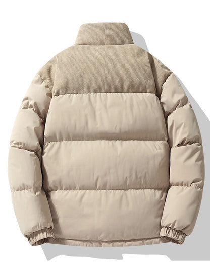 Herren Steppjacke mit Kordpaneelen und Stehkragen – Casual Winterjacke