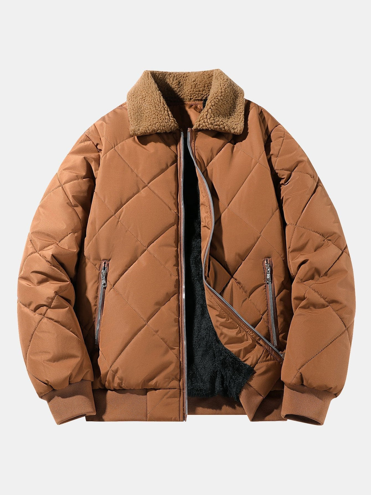 Herren Steppjacke mit Teddyfleece-Kragen – Warme Winterjacke - Braun