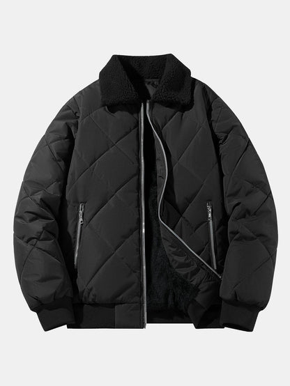 Herren Steppjacke mit Teddyfleece-Kragen – Warme Winterjacke - Schwarz