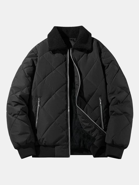 Herren Steppjacke mit Teddyfleece-Kragen – Warme Winterjacke - Schwarz