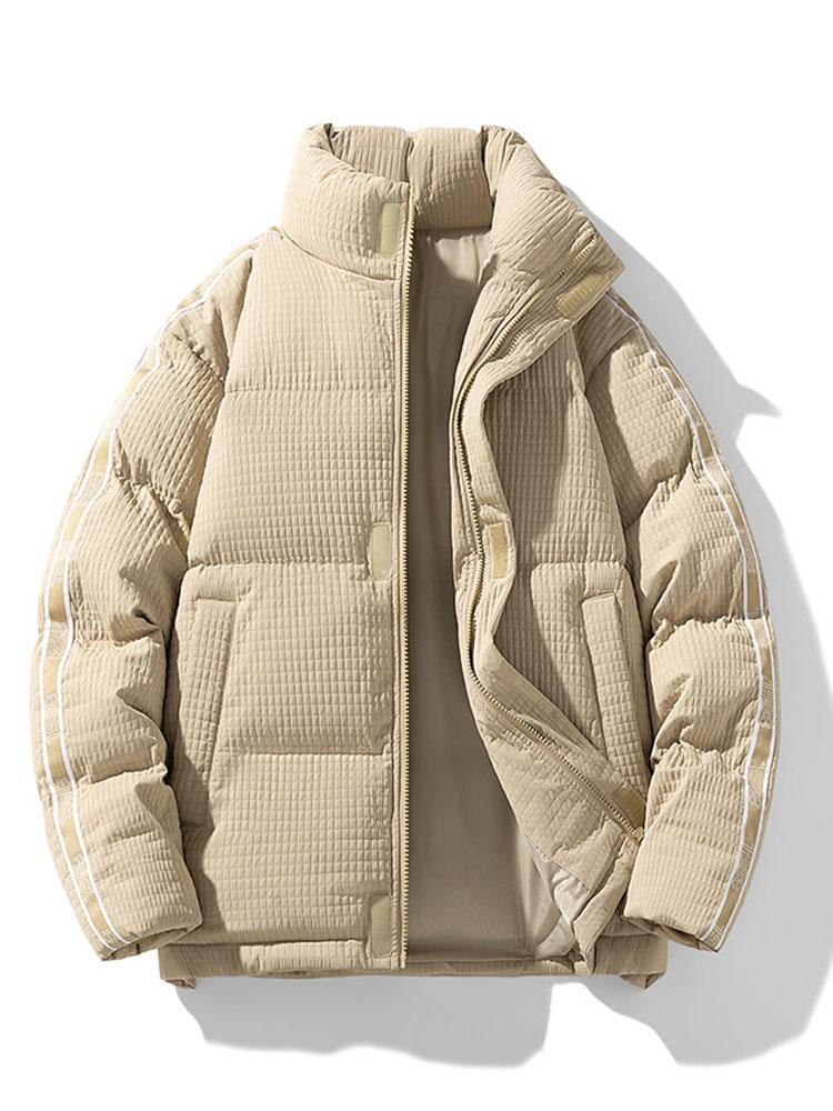 Herren Steppjacke mit Waffeltextur und Stehkragen – Winterjacke - Beige