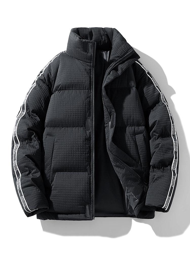 Herren Steppjacke mit Waffeltextur und Stehkragen – Winterjacke - Schwarz
