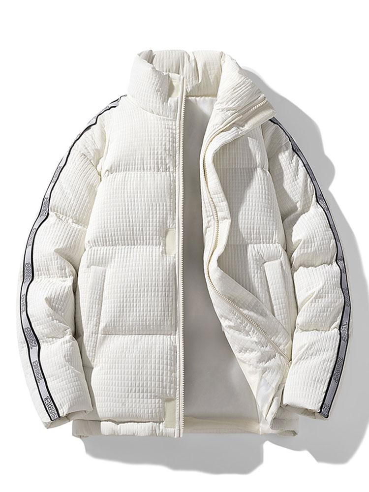 Herren Steppjacke mit Waffeltextur und Stehkragen – Winterjacke - Weiß