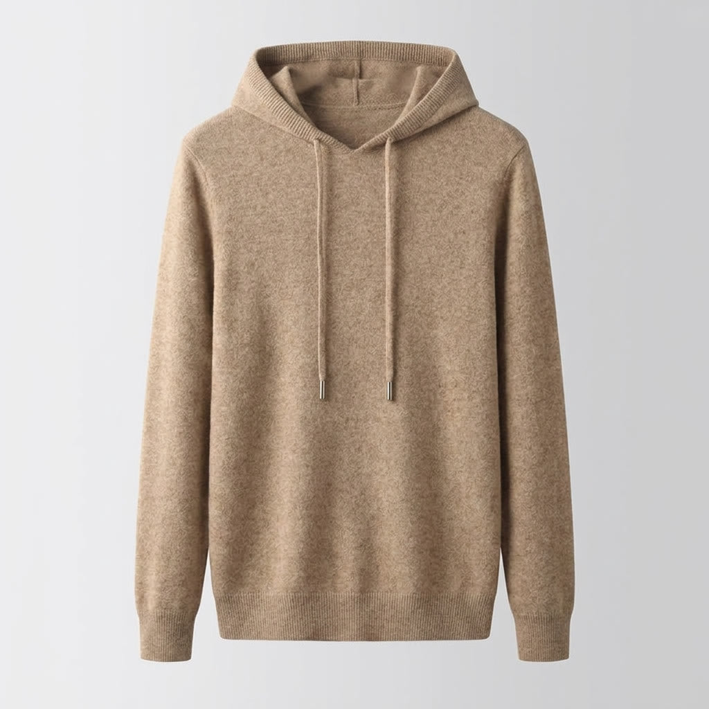 Herren Strickpullover Hoodie in beige, Feinstrick Kapuzenpullover