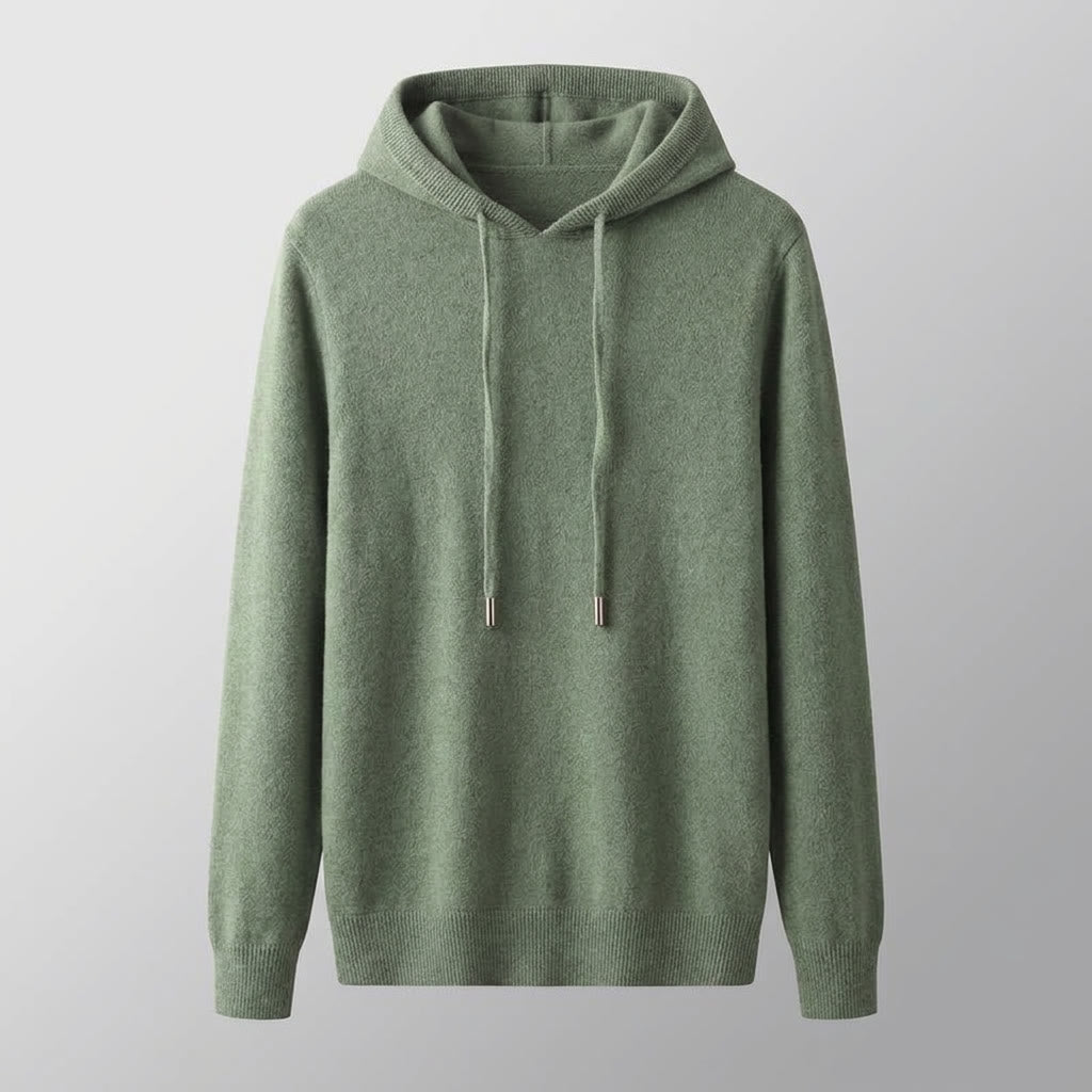 Herren Strickpullover Hoodie in grün, Feinstrick Kapuzenpullover